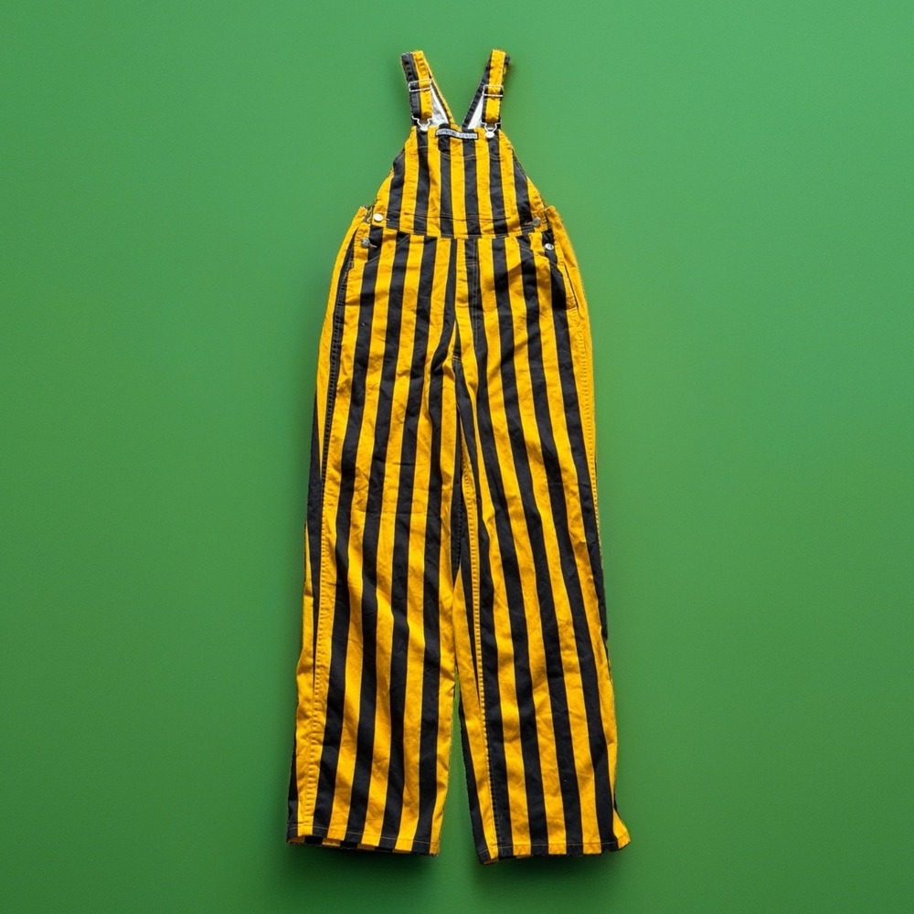 Game Bibs Overalls Yellow Black Striped Size XS Iowa Hawkeyes Steelers Etc